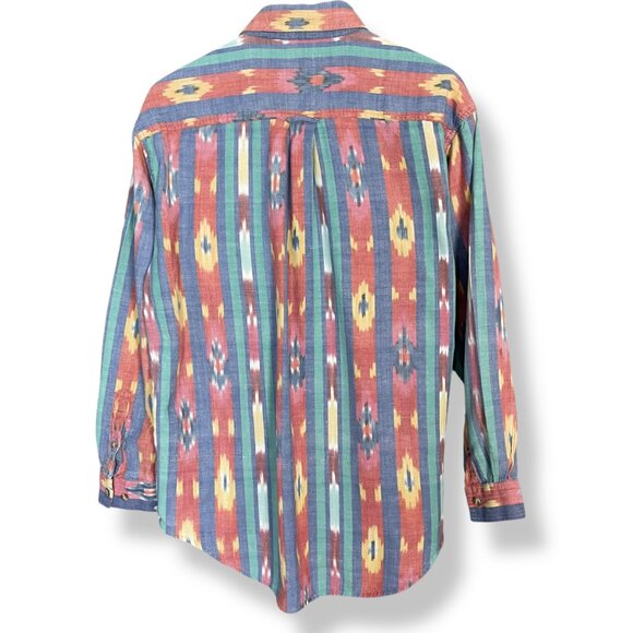 Vintage 90s Striped Button-Up Shirt Southwestern FLAWS Men Size Large Cotton - Picture 2 of 15